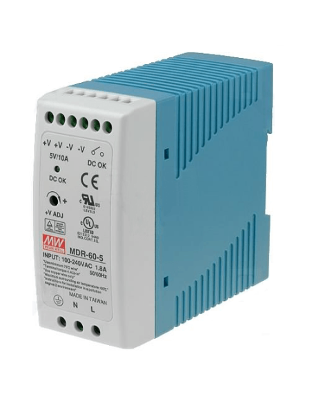 MDR60-5, Fuente 5V-10A. carril DIN 